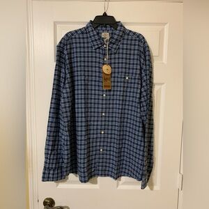 NWT Faherty Men's Tropical Organic Cotton Navy Vista Plaid Button Down Shirt XXL